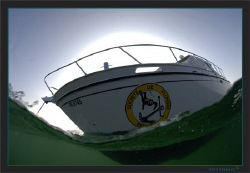 The diving club's boat in the waves. by Sven Tramaux 